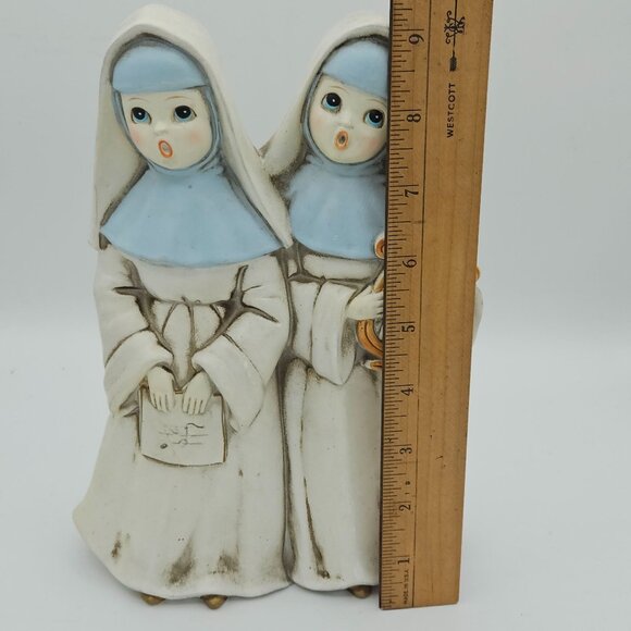 Vintage Josef Original Ceramic Singing Nun Figurine Duo With Harp & Book - Westl - Picture 6 of 6